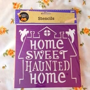 Halloween Stencils 2 pieces, Home Sweet Haunted Home & cemetery witch BOO cat